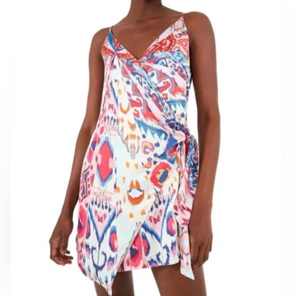 FARM Rio Pink Blue Orange Printed Mini Slip Dress